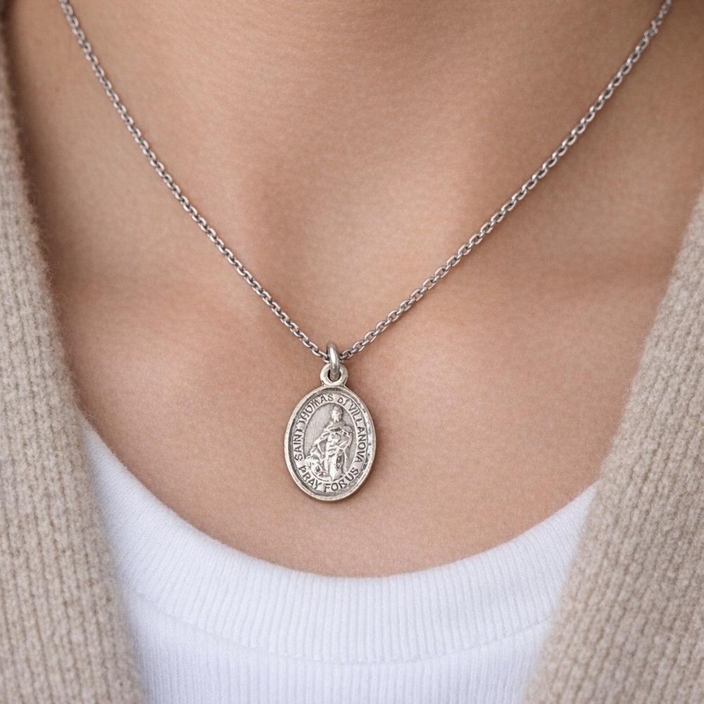Vintage Saint Thomas Aquinas Sterling Silver Medal Pendant